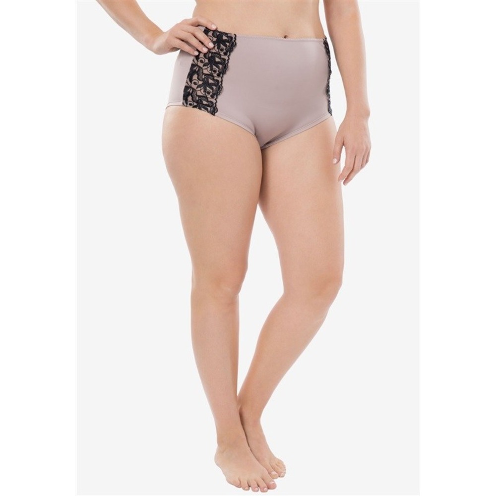 NWOT Amoureuse 10 Embroidered Hipster Panty Taupe Black Lace 129149
